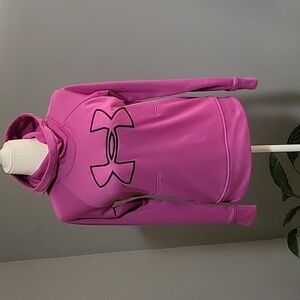 Under Armour Pink w/Black Logo Coldgear Fleece Side Pocket Hoodie - Size XS